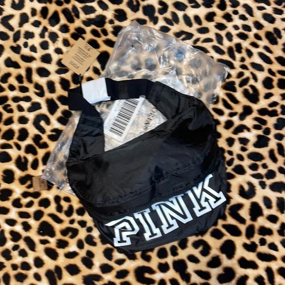 •PINK•NWT BLACK WITH BOLD WHITE PINK LOGO VSP CONVERTIBLE BACKPACK FANNY PACK - Picture 3 of 6